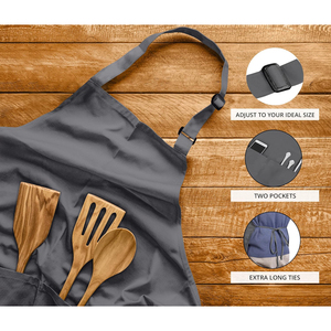 Tablier unisexe gris foncé 2026 avec doubles poches pour personnel de restaurant, barman, serveur, en polyester tissé, fermeture à boutons-pression, OEM - Product Image 5