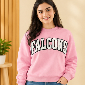 Sudadera de cuello redondo para mujer, color rosa, con logo del capítulo y bordado de letras griegas, estilo universitario - Product Image 1