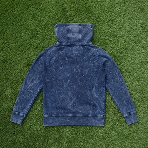 <b>Women's</b> Navy <b>Blue</b> Acid Wash Hoodie Half Zip Pullover <b>Fleece</b> Sweatshirt Casual Streetwear - Product Image 5