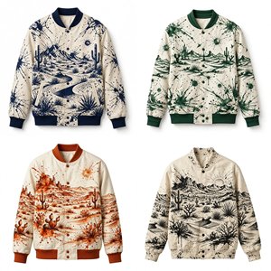 เสื้อแจ็คเก็ตวาร์ซิตี้ตัวเสื้อทำจากผ้าขนสัตว์ แขนเสื้อทำจากหนัง พร้อมลายพิมพ์สาดสีแบบนามธรรม และติดกระดุมแบบ Snap - Product Image 6