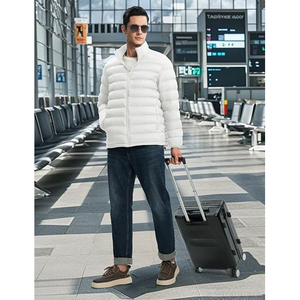 <b>Men's</b> White Hooded Puffer <b>Jacket</b> Windproof Zipper Closure Polyester Winter Coat Casual Style Regular Fit - Product Image 5