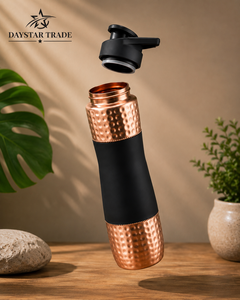 Premium Hammered Copper and Matte Black <b>Sports</b> <b>Water</b> <b>Bottle</b> with Flip Straw Lid for Gym Fitness Travel and Daily Hydration - Product Image 1
