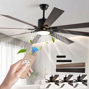 Ventilador de Techo LED de Nogal de 72 Pulgadas, 8 Aspas de Madera, Control Remoto, Temperatura de Color Ajustable, Silencioso, Motor de CC Reversible de 6 Velocidades - Product Image 1