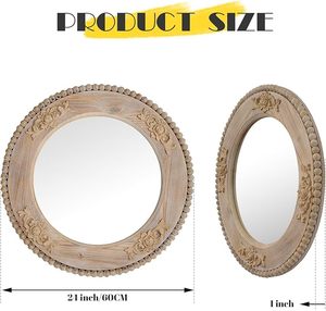 Vintage Round Wooden Wall <b>Mirror</b> <b>Hand</b> Carved Decorative Accent <b>Mirror</b> Rustic Farmhouse Home Decor - Product Image 3