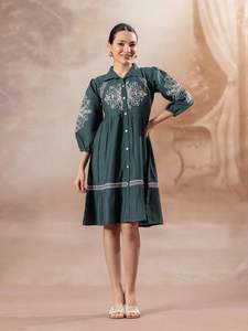 Vestidos Elegantes de Georgette con Estampado Floral y Bordado, Manga Tres Cuartos, Cintura Natural, Lavables, para Mujer, Venta al por Mayor 2026 - Product Image 5