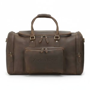 Sac de voyage en tissu PU avec logo personnalisé, fermeture éclair, sac de sport pour homme, grande capacité, 100% cuir de vachette, sac de week-end - Product Image 1