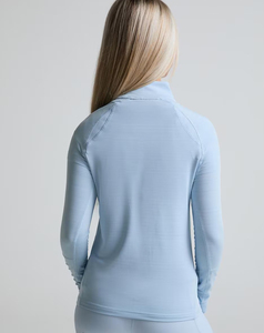 Lightweight Women <b>Light</b> <b>Blue</b> Quarter-Zip <b>Long</b> <b>Sleeve</b> Yoga <b>Top</b> Solid Color Regular Fit Sweat-Wicking Spandex Polyester Activewear - Product Image 2