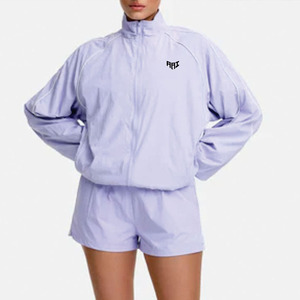 Ensemble de survêtement coupe-vent léger en nylon violet pour femme, veste courte et short de course, vêtements de sport haut de gamme, vestes pour homme - Product Image 4