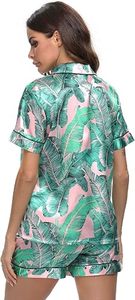 Ensemble de pyjama en satin de soie de luxe pour femmes RTS, taille élastique, manches courtes, uni, pour l'automne/l'hiver/l'été - Product Image 5