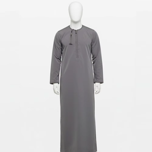 Wholesale Premium Cotton Stand Collar Modest <b>Thobe</b> Islamic Eid Plus Size Floor Length Short Sleeve Quick Dry Breathable 2 Side - Product Image 2