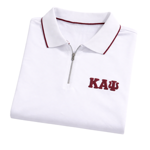 Polo Performance Kappa Alpha Psi a 3 Lettere con Zip, Bianca, Abbigliamento per Fraternità Greca, Vestibilità Atletica e Comfort Traspirante - Product Image 6