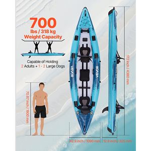Kayak gonflable en PVC pour 2 personnes, capacité 700 lb, avec siège rembourré résistant aux fuites et aux perforations, kayak de loisirs - Product Image 2