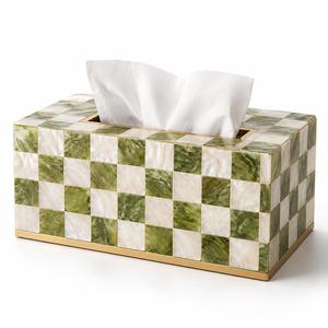 Boîte à mouchoirs décorative en résine bleue et blanche avec couvercle en bois, porte-papier pour la maison, l'hôtel, la salle de bain, boîte à bijoux avec couvercle, cadeau - Product Image 3