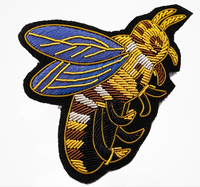 Patch brodé à la main en velours avec motif abeille, insigne brodé personnalisé avec fil de bouillon, qualité supérieure, à coudre, vente en gros
