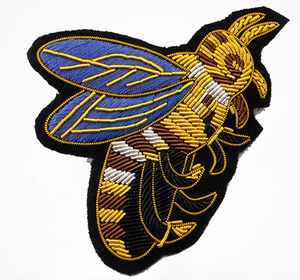 Hand Embroidery Velvet Bee Patch Custom Insect Embroidered Badge <b>with</b> Bullion Wire Premium Quality Sew on Patch Bulk Supply - Product Image 3