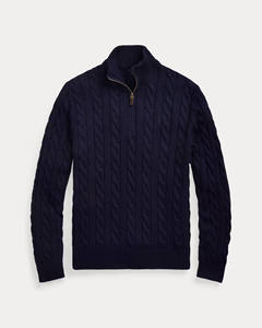 Pull en maille torsadée bleu marine pour homme, col quart zippé, style moderne, décontracté, pour l'hiver, streetwear et usage quotidien - Product Image 2