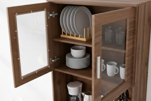 Mueble de Cocina Moderno de Malasia, Resistente al Agua, Ecológico, con Cubierta de Melamina en Gris Nogal y Mármol, 2 Puertas Acrílicas y de Madera, 1 Cajón - Product Image 2