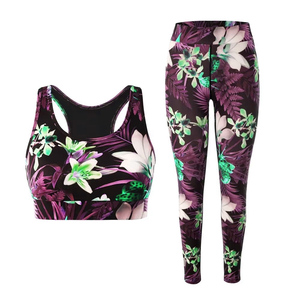 Premium Floral Sublimated Print Yoga Sets | Unisex Breathable Yoga <b>Bra</b> & Tights Supplier - Product Image 3