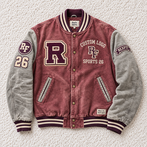 Blouson de baseball unisexe en chenille avec lettres, effet vieilli, appliqué sportif, boutons-pression, style streetwear, vente en gros OEM - Product Image 1