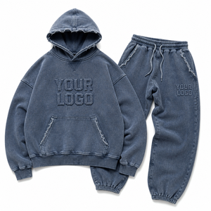 Ensemble de survêtement unisexe vert délavé à capuche, pantalon de jogging à manches longues avec poches latérales, tenue décontractée pour l'automne - Product Image 6