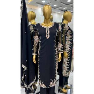 Ensemble de costume de travail à broderie lourde pour femmes haut bas et Dupatta pour vêtements de fête - Product Image 5