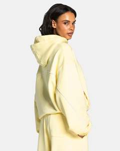 Sudadera con capucha amarilla para mujer con línea de contraste, estilo casual oversize, de forro polar premium, tipo jersey, con ribetes suaves - Product Image 2