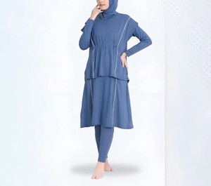 Ensemble tailleur modeste pour femme : robe trapèze violette à col montant et manches longues avec pantalon, en fibre de polyester respirante, longueur genou, tenue de cérémonie - Product Image 5