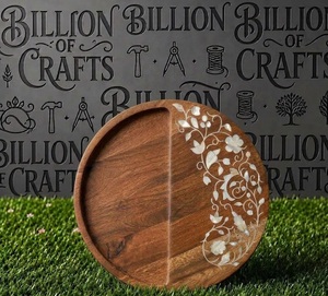 Plateau rond en bois personnalisé avec incrustation florale en nacre, plateau de service de luxe pour chocolats Eid Mubarak, ensembles de boîtes - Product Image 4