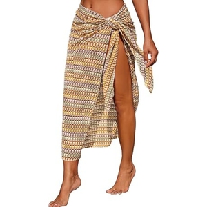 Pareo de playa de ganchillo para mujer, tipo sarong, con lazo lateral, falda larga para cubrir el traje de baño - Product Image 2