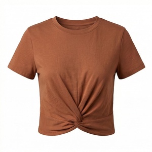 เสื้อยืดครอปผู้หญิง ผ้าฝ้าย 100% สกรีนโลโก้ได้ ออกกำลังกาย โยคะ แขนสั้น สีพื้น เรียบง่าย สปอร์ต - Product Image 1