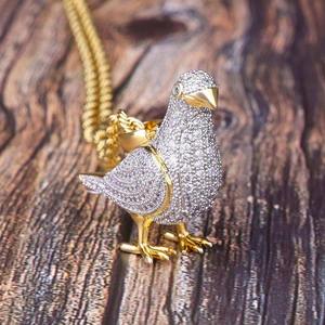 Collier Pendentif Hip Hop Oiseau Colombe Luxe Sertie de Pierres, en Argent Sterling 925 Plaqué Or, Breloque pour Hommes et Femmes, Bijoux Personnalisés, Vente en Gros - Product Image 4