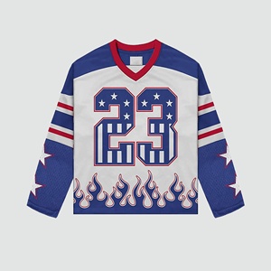 Maillot de hockey personnalisé manches longues col en V numéro d'équipe imprimé maille chemise de sport unisexe uniforme de hockey sur glace - Product Image 1