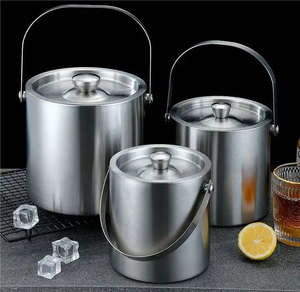 ถังน้ำแข็งโลหะสีเงินทันสมัยแบบมีฝาปิดและหูหิ้ว ถังน้ำแข็งพรีเมียมแบบเก็บความเย็นและอุปกรณ์ตกแต่งบ้าน ราคาถูกที่สุด - Product Image 5