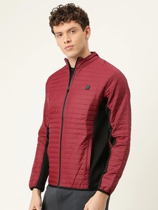 Men's Red <b>Quilted</b> Puffer Jacket Stand Collar Zipper Front Windproof Casual Slim Fit Autumn Wear Solid Color Polyester <b>Wadding</b> - Product Image 4
