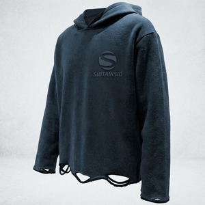 Sweat-shirts pour hommes en molleton épais français, effet vieilli, bords bruts, coupe ample vintage, en coton uni, style streetwear - Product Image 2