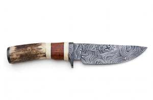 Cuchillo utilitario de acero de Damasco hecho a mano con mango de cuerno de ciervo y madera, herramienta especializada para preparación - Product Image 6
