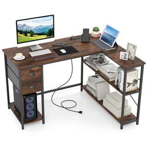 Scrivania da Gaming a L con Presa di Corrente, Porta USB-C e Cassetti in Tessuto per Casa e Ufficio - Product Image 1