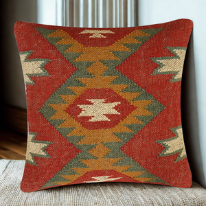 Coussin de siège et de dossier en laine et jute tissé à la main, style rustique élégant, motif multicolore, pour chaise de maison, d'hôtel ou de bureau - Product Image 6