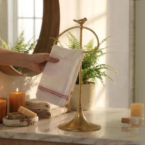 Freestanding Metal <b>Towel</b> Rack With Bird Top Minimalist Design For Bathroom Spa Use - Product Image 4