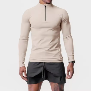 Sweat-shirt de compression à col montant pour homme, avec demi-fermeture éclair, manches longues, idéal pour l'entraînement hivernal, la gym et la course à pied - en polaire - Product Image 3
