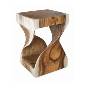 Contemporary Tropical Solid Suar Wood <b>Side</b> <b>Table</b> Sculptural Square Elegant Accent <b>Table</b> Handmade Durable Living Room - Product Image 2