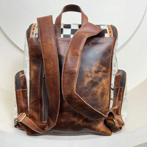 Recién llegado, mochila de cuero de vaca a cuadros con herramientas manuales, mochilas de pañales de diseño único para ocultar el pelo, duraderas para uso diario - Product Image 5