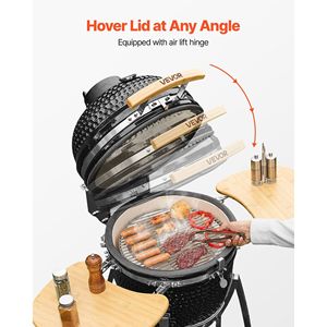 18\" Kamado Charcoal BBQ Smoker Grill Movable Ceramic <b>Camping</b> Grill with 4 Wheels (2 Lockable) Built-in Features - Product Image 5