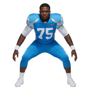 ชุดยูนิฟอร์มอเมริกันฟุตบอลชายคุณภาพสูงแบบ OEM น้ำหนักเบา แห้งเร็ว สีน้ำเงินล้วน คอวี ชุดยูนิฟอร์มอเมริกันฟุตบอลชาย - Product Image 3