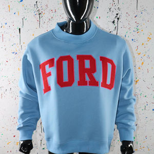 Sudadera de cuello alto personalizada en azul Columbia y rojo con apliques, de gran tamaño, 100% algodón de peso pesado, moderna, para mujer, Finer Threads - Product Image 1