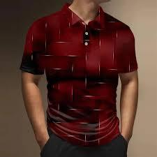 Polo géométrique personnalisé pour homme |   Polo de luxe bordeaux coupe ajustée à manches courtes |   Haut décontracté à motif quadrillé 3D - Product Image 2