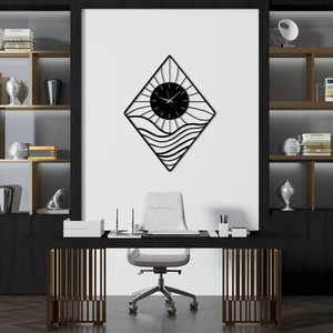 Modern Geometric Metal Wall <b>Clock</b> Diamond Shape Abstract Wave Pattern Designer <b>Clock</b> Black Decorative Wall <b>Art</b> for Office Living - Product Image 1