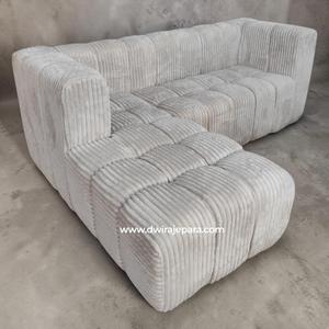 Sofá Seccional Modular de Corduroy Crema Moderno, Tapizado, para Sala de Estar, Muebles de Lujo, Personalizable OEM - Product Image 3