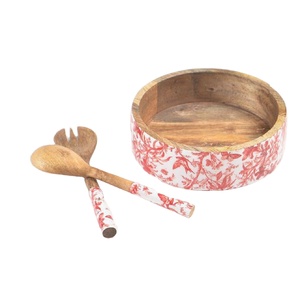 <b>Sticker</b> Enamel printed Wooden Bowls For <b>Kitchen</b> Dining Table Best Quality Mango Wood Handmade Bowl Restaurant Custom Logo - Product Image 1