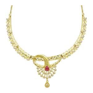 เครื่องประดับแฟชั่นขายส่ง ชุบทอง 14K 18K 24K ไมครอน ประดับด้วยพลอย AD และทับทิม สร้อยคอสั้น ดีไซน์แบบดั้งเดิม ชุดเครื่องประดับ - Product Image 5